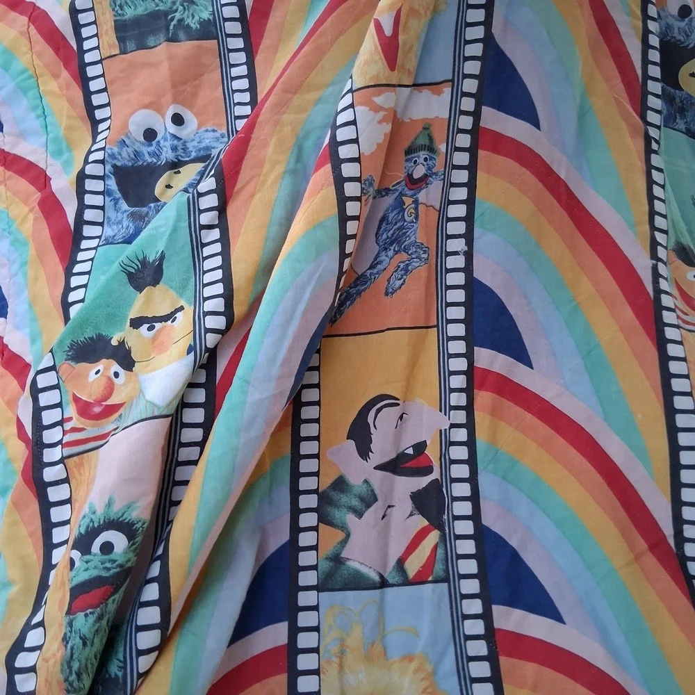 Rare Vintage 70s 80s Sesame Street Muppets Rainbow Twin Comforter Super...